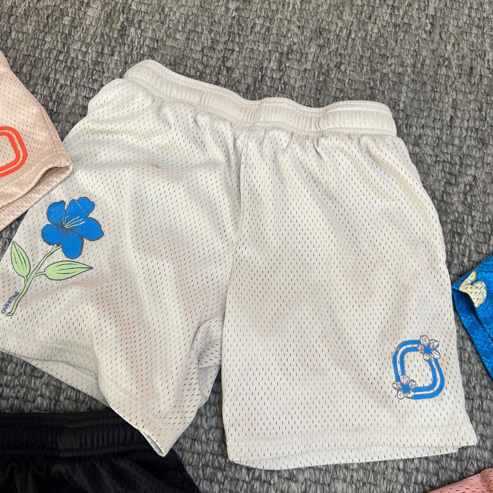 Mesh Shorts with Floral Design overtime YXL  small mark can likely be cleaned